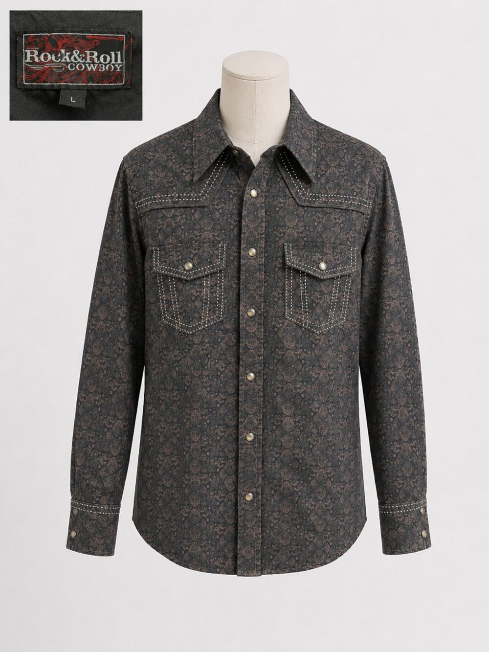 Rock And Roll Cowboy Western Paisley Pearl Snap Shirt Embroidered Medium